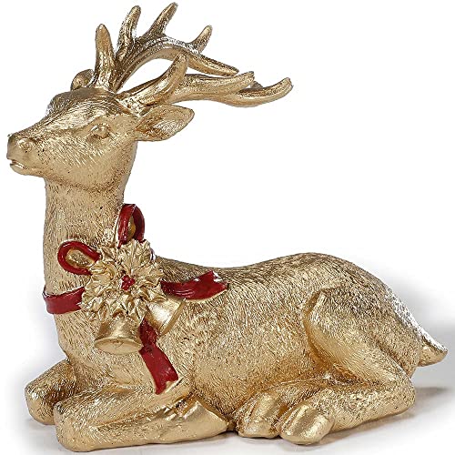 Inge-glas Dekofigur Hirsch liegend Polyresin 12,5cm | Hirschfigur Gold Tischdeko | Weihnachtsdeko von Inge-glas