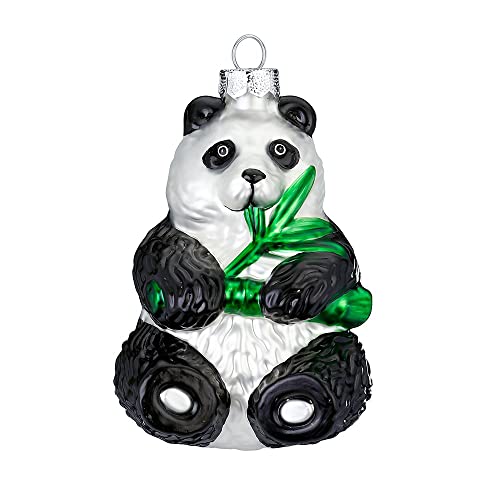 Inge-glas Glas 12cm Panda mit Bambus Weihnachtskugeln Wildtiere schwarz weiß von Inge-glas