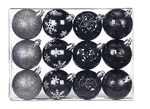 Inge-glas Weihnachtskugeln Dekorierte Kugeln Kunststoff 6cm 12er Set Schwarz Mix von Inge-glas