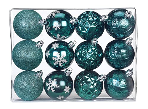 Inge-glas Weihnachtskugeln Dekorierte Kugeln Kunststoff 6cm 12er Set türkis Petrol Emerald, Gold,blau von Inge-glas
