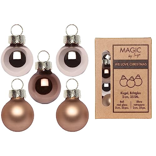 Inge-glas Weihnachtskugeln Glas 2cm x 25 Stück in Kartonbox Christbaumkugeln Set braun beige Elegant Lounge, Braun,gold,gräulich von Inge-glas