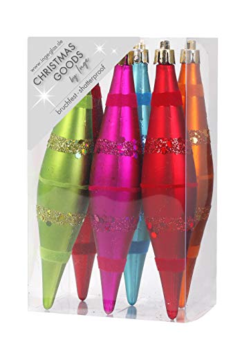 Inge-glas Weihnachtsschmuck Eiszapfen Oliven 6 STK. Kunstoff 15cm Christbaumschmuck Deko Weihnachten Christbaumkugeln Weihnachtsbaum Mille-Fiori (bunt) von Inge-glas