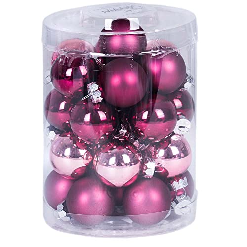Kleine Weihnachtskugeln 28 STK 3cm | Christbaumkugeln aus Glas | Für Deko Weihnachtsdeko (Berry Kiss | weinrot/Rose) von Inge-glas