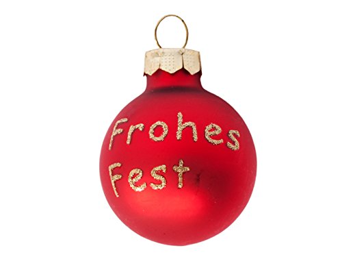 Kugel 3cm rot matt oder Glanz mit verschieden Aufschriften (Frohes Fest Gold matt, Glas) von Inge-glas