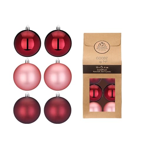 Kunststoff Weihnachtskugeln | Set mit 13 Kugeln 6cm | Christbaumschmuck Weihnachtsschmuck bruchfest (Bordeaux | Berry Kiss) von Inge-glas