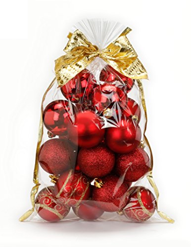 Weihnachtskugel Plastik rot Mix 6cm 20 Stück im Geschenkbeutel mit Schleife von Inge-glas