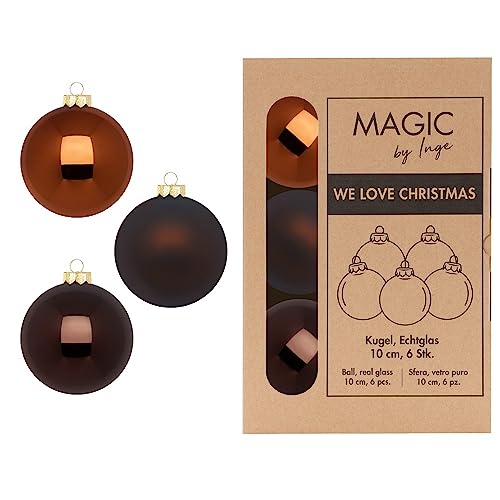 Weihnachtskugeln 10cm Glas 6 Stück in Kartonbox Christbaumkugeln Set Cognac Diamond von Inge-glas