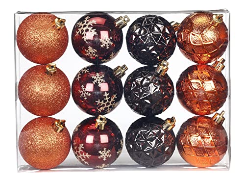 Weihnachtskugeln Dekorierte Kugeln Kunststoff 6cm 12er Set braun orange Flame Mix von Inge-glas