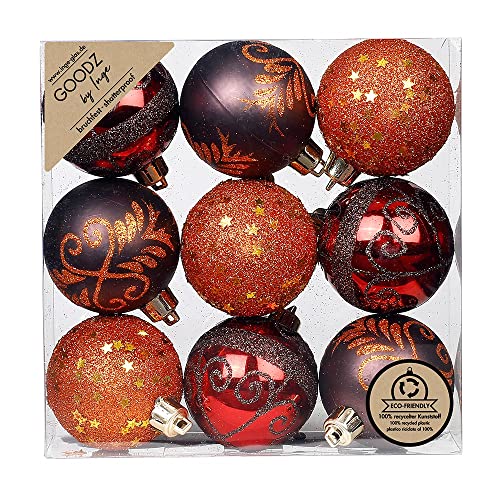 Weihnachtskugeln Dekorierte Kugeln Kunststoff 6cm 9er Set braun orange Flame Mix von Inge-glas