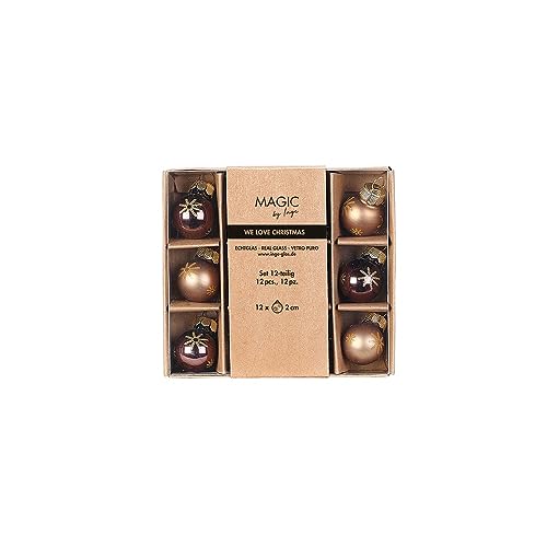 Weihnachtskugeln Glas 2cm x 12 Stück in Kartonbox Christbaumkugeln braun beige - Elegant Lounge von Inge-glas