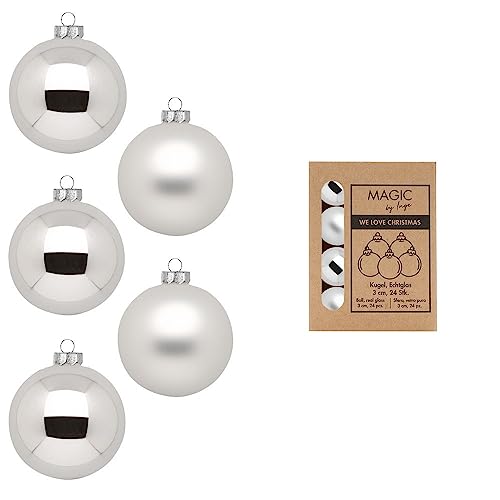 Weihnachtskugeln Glas 3cm x 24 Stück in Kartonbox Christbaumkugeln klein Frosty Silver von Inge-glas