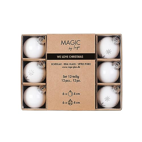 Weihnachtskugeln Glas 4cm x 12 Stück in Kartonbox Christbaumkugeln weiß - Just White von Inge-glas