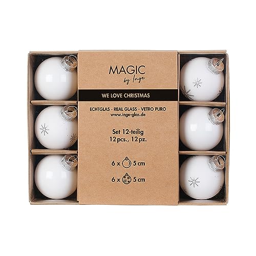 Weihnachtskugeln Glas 5cm x 12 Stück in Kartonbox Christbaumkugeln weiß - Just White von Inge-glas