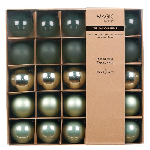 Weihnachtskugeln Glas 6cm 25er Set - transparent, matt & glänzend - Christbaumkugeln Weihnachtsbaumkugeln für Weihnachten - Christbaumschmuck & Weihnachtsbaumschmuck Salbeigrün - Mild Sage Flow Weihnachtskugeln Glas 6cm 25er Set - transparent, matt & glänzend - Christbaumkugeln Weihnachtsbaumkugeln für Weihnachten - Christbaumschmuck & Weihnachtsbaumschmuck Salbeigrün - Mild Sage Flow von Inge-glas