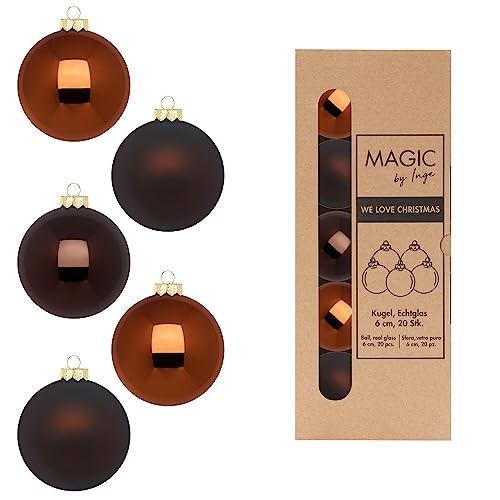Weihnachtskugeln Glas 6cm x 20 Stück in Kartonbox Christbaumkugeln Set Cognac Diamond von Inge-glas