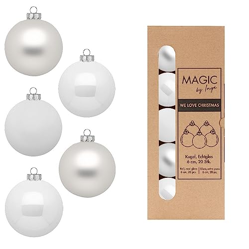 Weihnachtskugeln Glas 6cm x 20 Stück in Kartonbox Christbaumkugeln Set Just White von Inge-glas