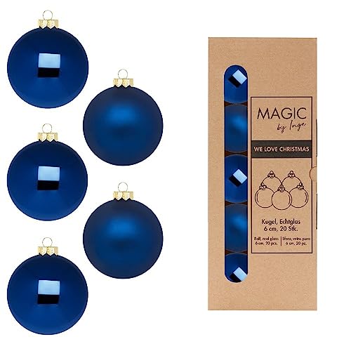 Weihnachtskugeln Glas 6cm x 20 Stück in Kartonbox Christbaumkugeln Set Midnight Blue von Inge-glas