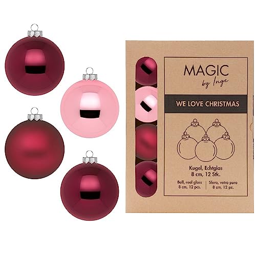 Weihnachtskugeln Glas 8cm x 12 Stück in Kartonbox Christbaumkugeln Set Berry Kiss von Inge-glas