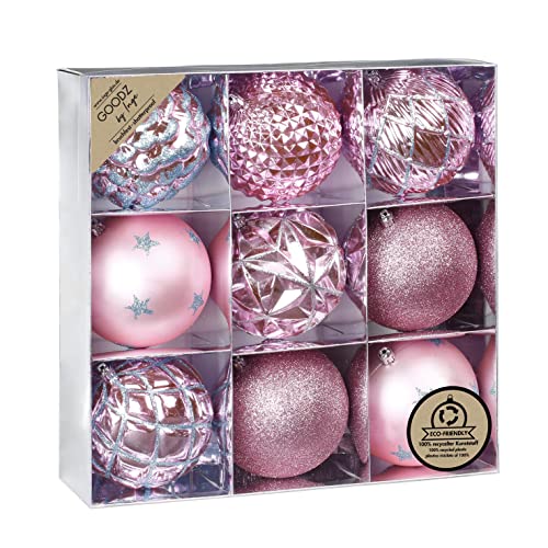 Weihnachtskugeln Kunststoff 10cm x 9 Stück Muster Ornamente Mix Christbaumkugeln (Rosa) von Inge-glas