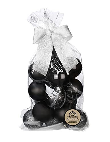 Weihnachtskugeln Kunststoff 6cm x 16 Stück Set mit Motiv Glitzer Christbaumkugeln (Schwarz Mix) von Inge-glas