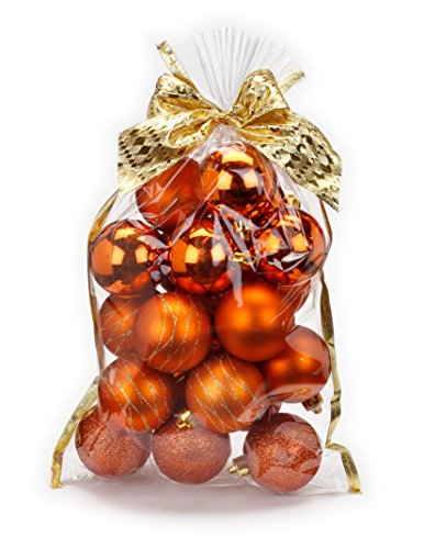 Weihnachtskugeln Plastik kupfer Mix 6cm 20 Stück im Geschenkbeutel mit Schleife von Inge-glas