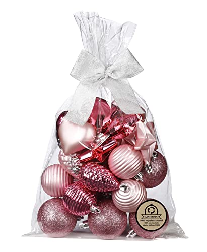 Weihnachtskugeln und Formen Kunststoff 5-7cm 30er Set mit Glitzer Christbaumkugeln Rosa Mix von Inge-glas