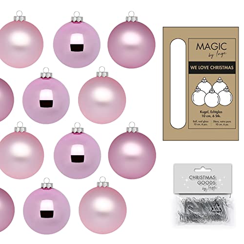 IngeGlas 12 mittelgroße Christbaumkugeln aus Glas - Durchmesser Ø 8,0 cm - Weihnachtskugeln für Tannenbaum - inkl. 100 Aufhänger … (Pink Blush - Rosa matt / glänzend) von IngeGlas