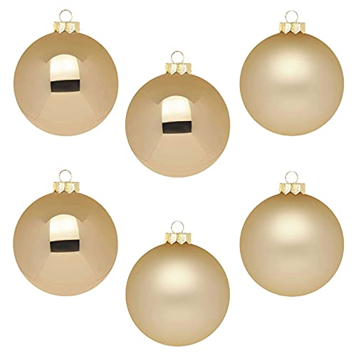 IngeGlas 6 große Christbaumkugeln aus Glas - Durchmesser Ø 10,0 cm - Weihnachtskugeln für Tannenbaum - inkl. 100 Aufhänger (Brokatgold - Gold matt & glänzend) von IngeGlas