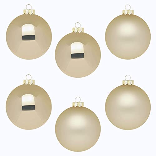 IngeGlas 6 große Christbaumkugeln aus Glas - Durchmesser Ø 10,0 cm - Weihnachtskugeln für Tannenbaum - inkl. 100 Aufhänger (Champagne - Creme matt & glänzend) von IngeGlas