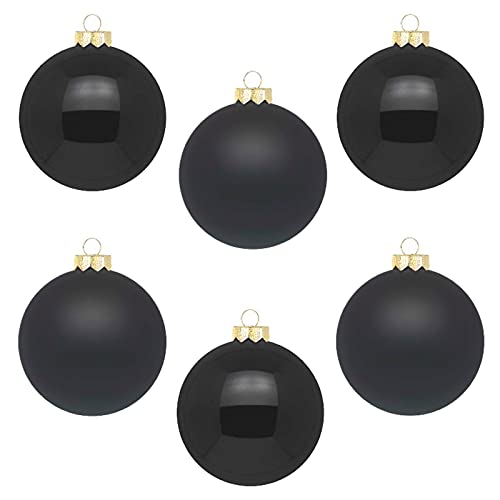 IngeGlas 6 große Christbaumkugeln aus Glas - Durchmesser Ø 10,0 cm - Weihnachtskugeln für Tannenbaum - inkl. 100 Aufhänger (Ebony Black - schwarz matt & glänzend) von IngeGlas
