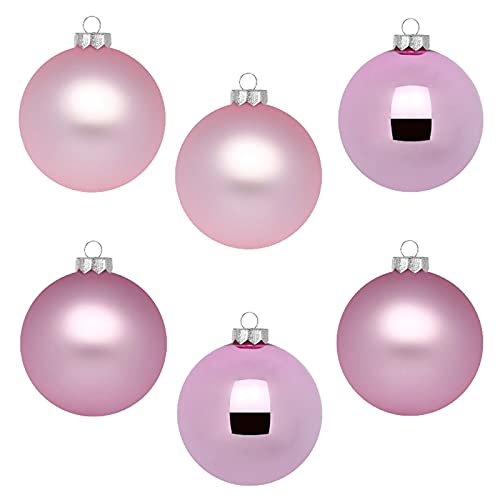 IngeGlas 6 große Christbaumkugeln aus Glas - Durchmesser Ø 10,0 cm - Weihnachtskugeln für Tannenbaum - inkl. 100 Aufhänger (Pink Blush - Rosa matt & glänzend) von IngeGlas