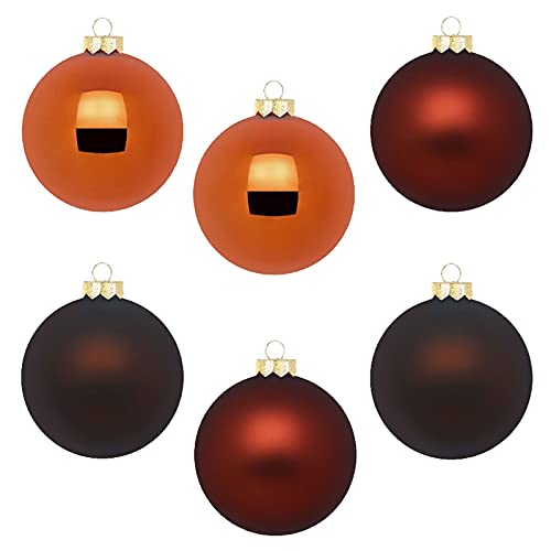 IngeGlas 6 große Christbaumkugeln aus Glas - Durchmesser Ø 10,0 cm - Weihnachtskugeln für Tannenbaum - inkl. 100 Aufhänger (Shiny Chestnut - Orange / Rot / Braun) von IngeGlas