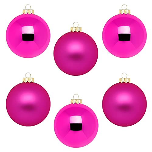 IngeGlas 6 große Christbaumkugeln aus Glas - Durchmesser Ø 10,0 cm - Weihnachtskugeln für Tannenbaum - inkl. 100 Aufhänger (Vivid Pink - pink matt & glänzend) von IngeGlas