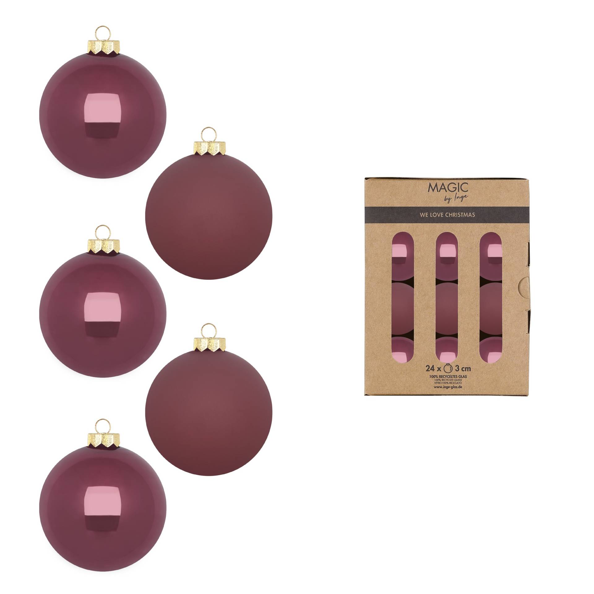 Kugel 3cm in Farbe Dusty Rose () von Inges Christmas Decor