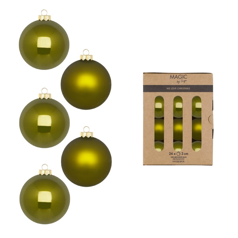 Kugel 3cm in Farbe Green Olives (24 Stück/Box) von Inges Christmas Decor