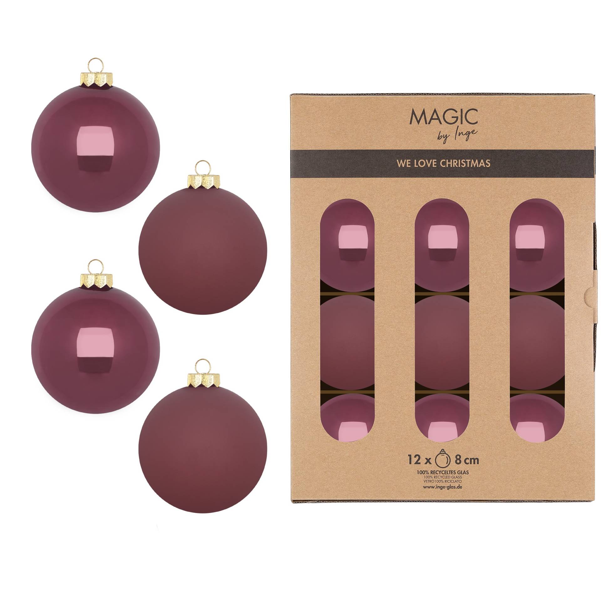Kugel 8cm in Farbe Dusty Rose () von Inges Christmas Decor