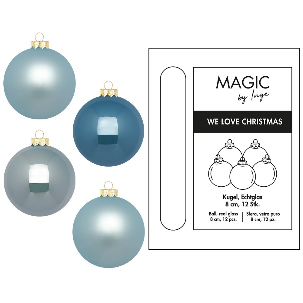 Kugel 8cm in Farbe Elysian Blue (12 Stück/Box) von Inges Christmas Decor