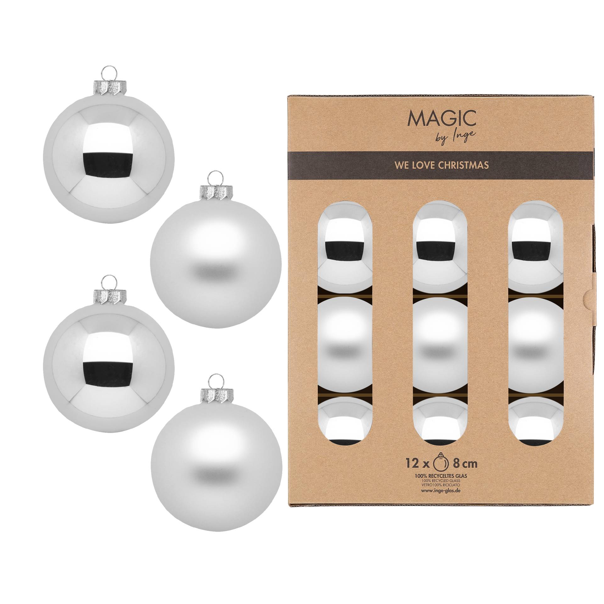 Kugel 8cm in Farbe Frosty Silver () von Inges Christmas Decor