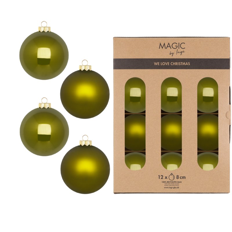 Kugel 8cm in Farbe Green Olives (12 Stück/Box) von Inges Christmas Decor