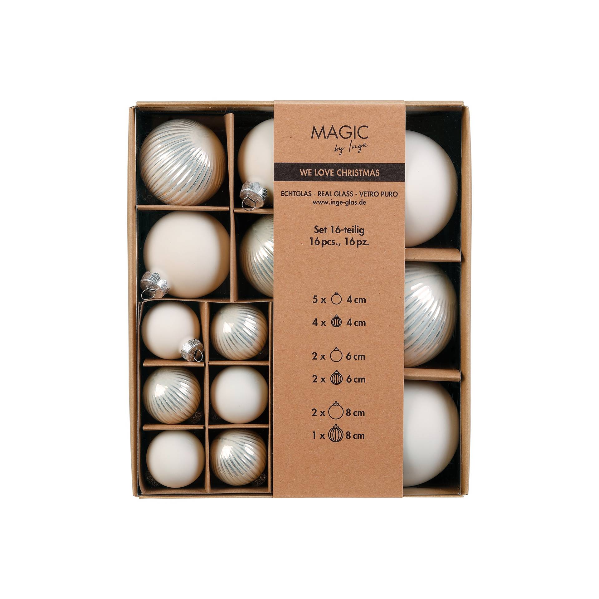 Strukturkugeln 4, 6 u. 8 cm in Farbe Blanched Almond () von Inges Christmas Decor