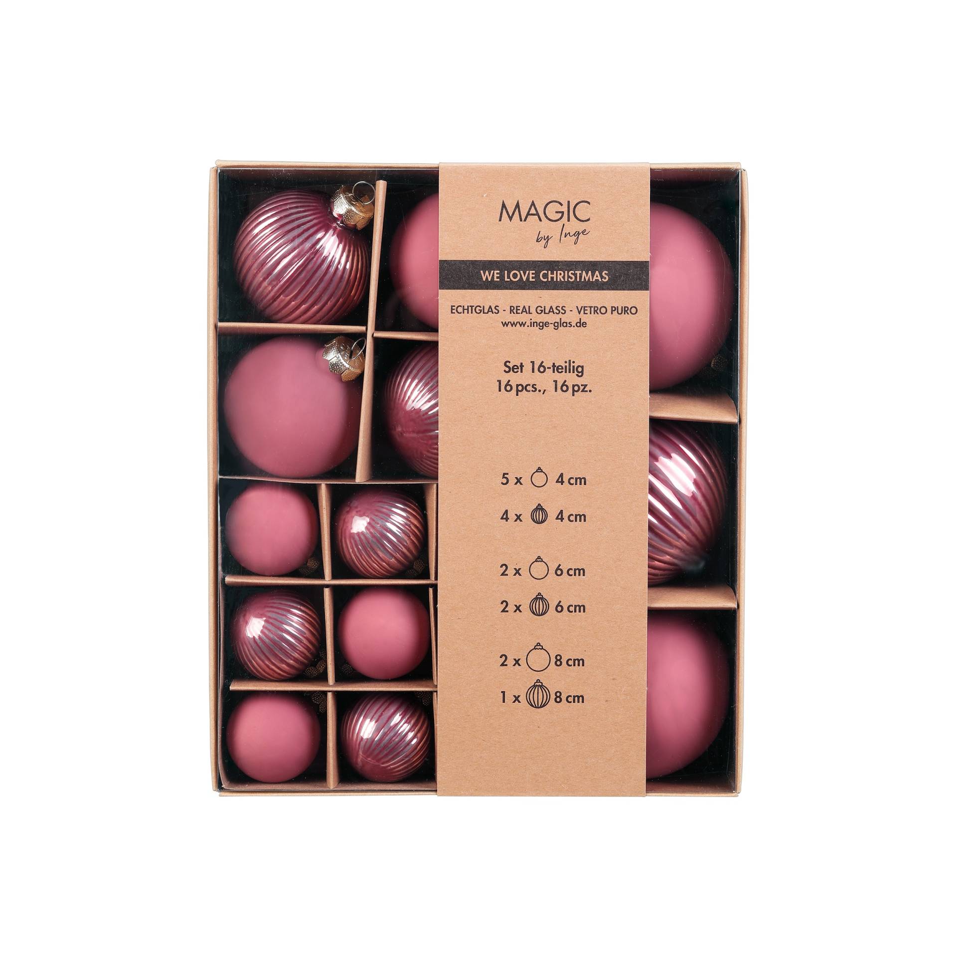 Strukturkugeln 4, 6 u. 8 cm in Farbe Dusty Rose () von Inges Christmas Decor