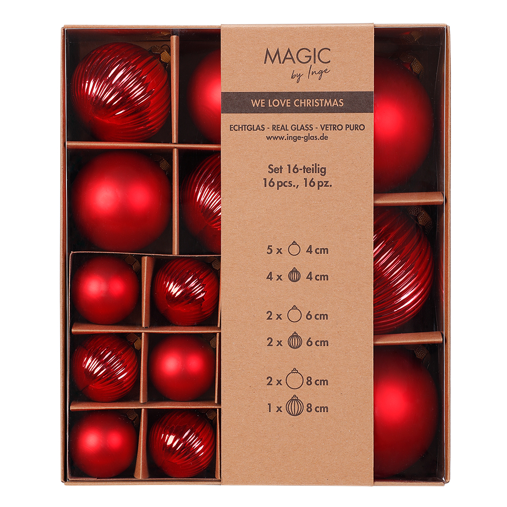 Strukturkugeln 4, 6 u. 8 cm in Farbe Merry Red () von Inges Christmas Decor