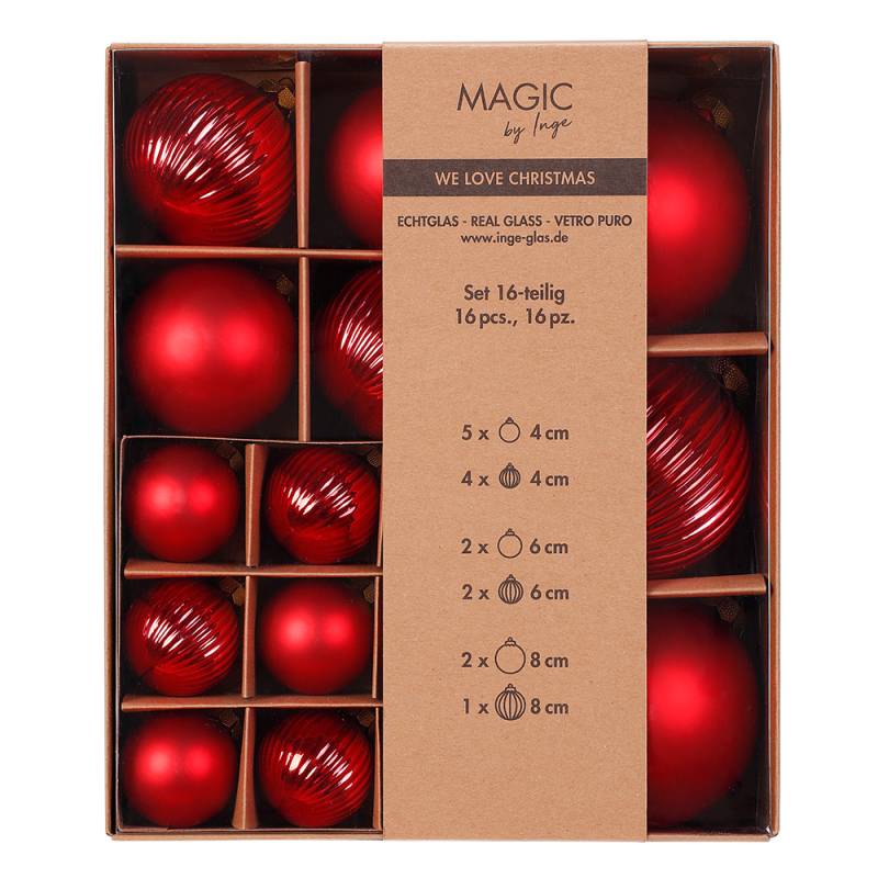 Strukturkugeln 4, 6 u. 8 cm in Farbe Merry Red () von Inges Christmas Decor