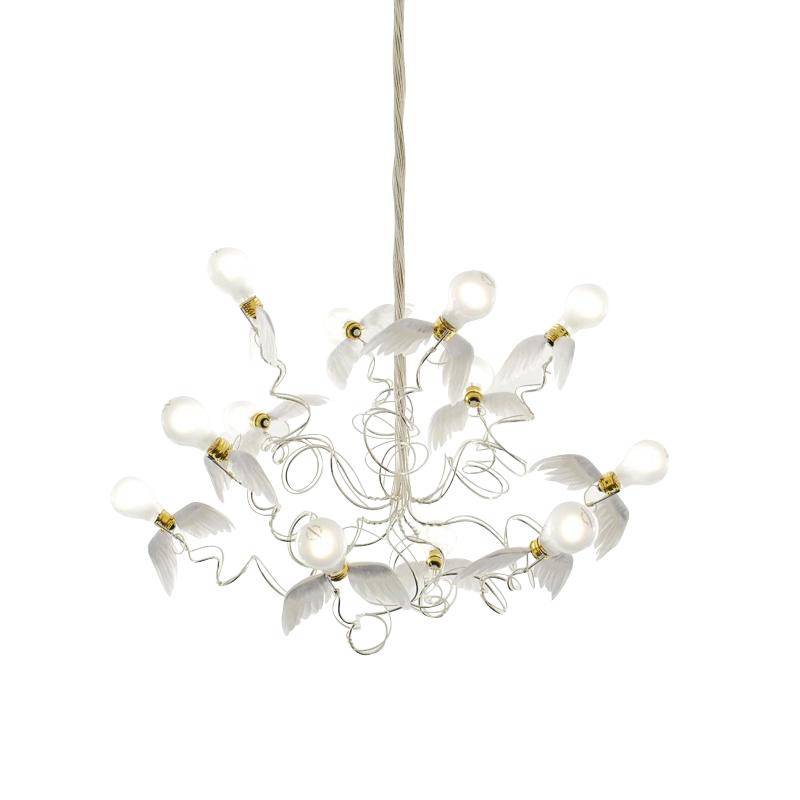 Ingo Maurer - Birdie Pendelleuchte - transparent/Metall/Kabel transparent/inkl. 12 LED Leuchtmittel 2700K/1200lm von Ingo Maurer