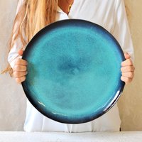 Großer Blauer Servierteller Aus Keramik von IngridDebardCeramics