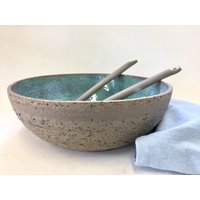 Moderne Keramikschüssel, Türkisfarbene Schüssel, Graubraune Keramik, Salatschüssel, Große Obstschüssel, Servierschüssel, Keramik Grau Moderne Keramikschüssel, Türkisfarbene Schüssel, Graubraune Keramik, Salatschüssel, Große Obstschüssel, Servierschüssel, Keramik Grau von IngridDebardCeramics