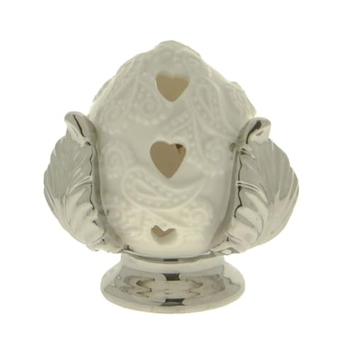 Ingrosso e Risparmio Bonboniere Gastgeschenk Hochzeit Pumo de Apulia aus Porzellan kunstvoll dekoriert mit LED Lampe Konfirmation Kommunion 25 Jahre Jubiläum Silber kleines Design von Ingrosso e Risparmio
