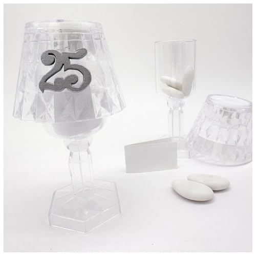 Ingrosso e Risparmio Bonboniere Jahrestag 6 Stück Lampe LED-Licht aus Plex Konfektschachtel mit Applikation 25 Silber Hochzeit Holz Gadget Event Konfekt Einrichtung komplettes Design von Ingrosso e Risparmio