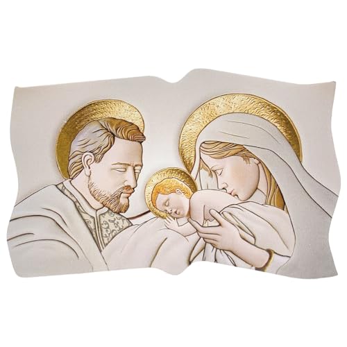 Ingrosso e Risparmio Bonboniere Taufe 1 Stück Bild Heiliges Heiliges Holz mit Heiliger Familie in Goldton Hochzeit Kommunion Konfirmation Made in Italy Ikone Gravur (Größe 2) von Ingrosso e Risparmio