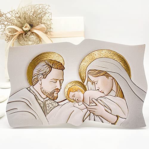 Ingrosso e Risparmio Bonboniere Taufe 1 Stück Bild Heiliges Heiliges Holz mit Heiliger Familie in Goldton Kommunion Konfirmation Hochzeit Made in Italy Ikone Gravur (Größe 4) von Ingrosso e Risparmio